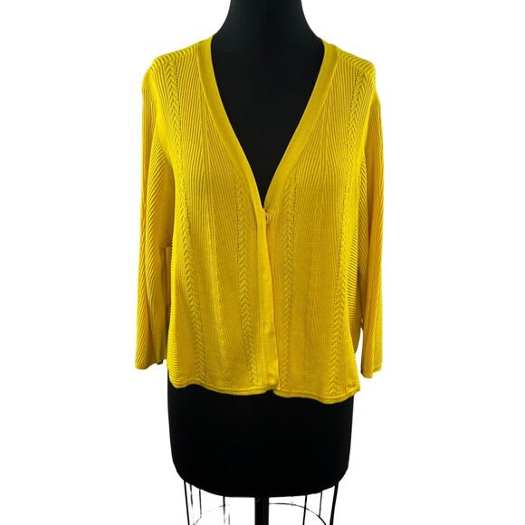 CABI Yellow Cardigan Sweater Cotton Cable Knit Ribbed Button Size S Small - Picture 1 of 9